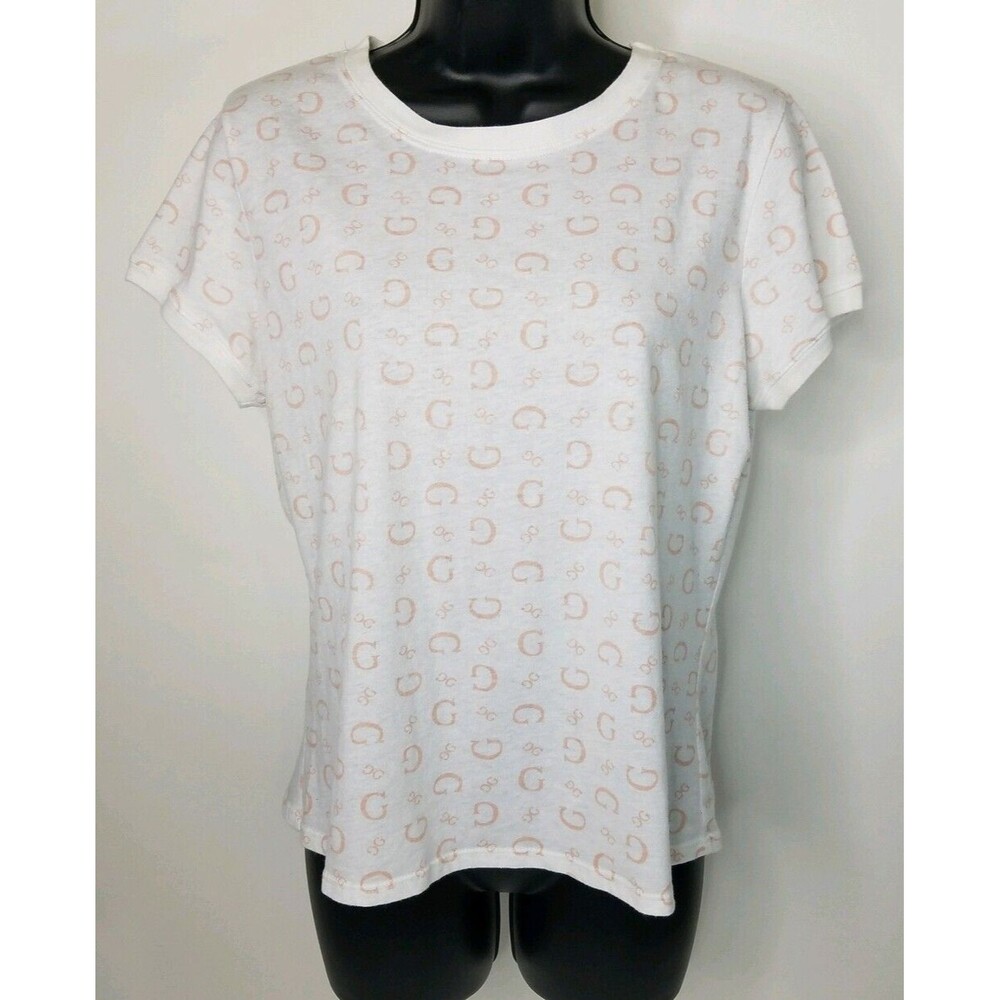 Womens Vintage 90's Guess Short Sleeve Pink G Logo Shirt Top Baby Tee Tshirt  XL